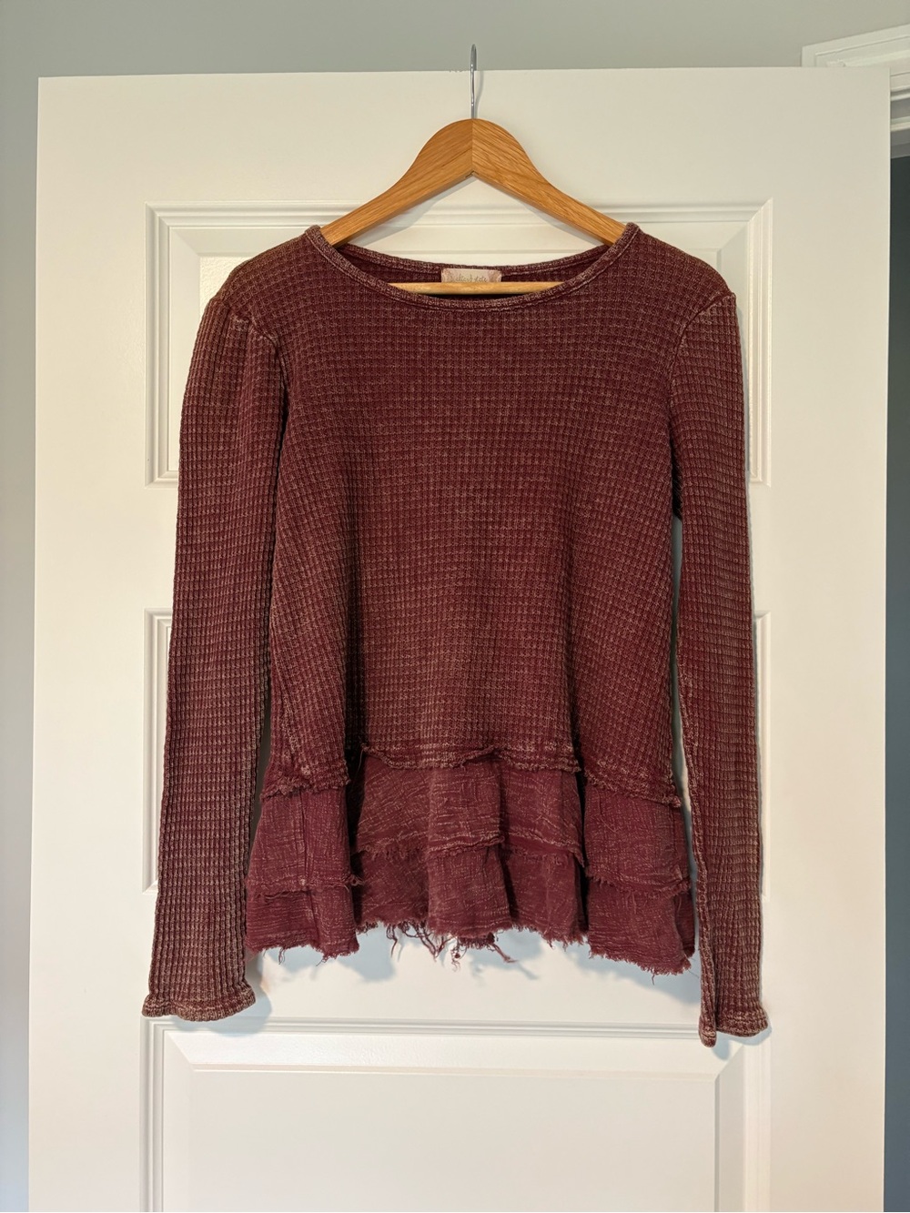Altar’d State Maroon Waffle Knit Top Medium Boho Fall Cozy Cottagecore Boho